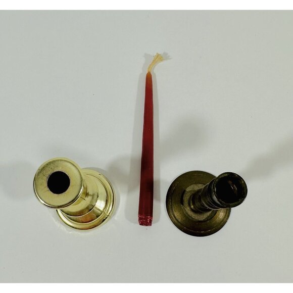 Candlestick Candle Holders Mini Metal Round Base Vintage MCM Gold Brass Decor - Picture 8 of 9